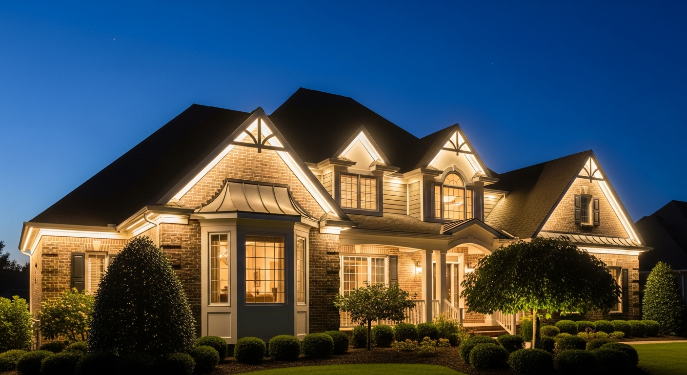 House during night with bright LED lights